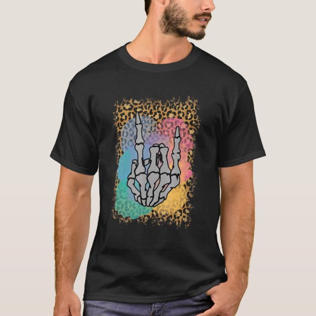 T-shirt Squelette de roche Main Léopard Aquarelle Os Hallo (Devant)
