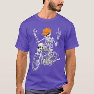 T-shirt Squelette de rockeur sur moto Halloween punk cool