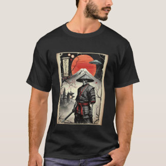 T-shirt Squelette de samouraï UFO Alien Japon Japonais Rét