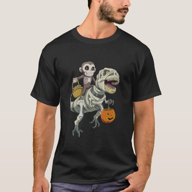 T-shirt Squelette de singe équitation maman Dinosaure TRex (Devant)