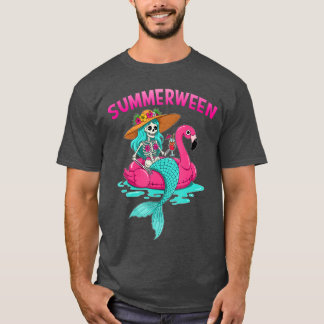 T-shirt Squelette de sirène Summerween Flamant Rose de pla