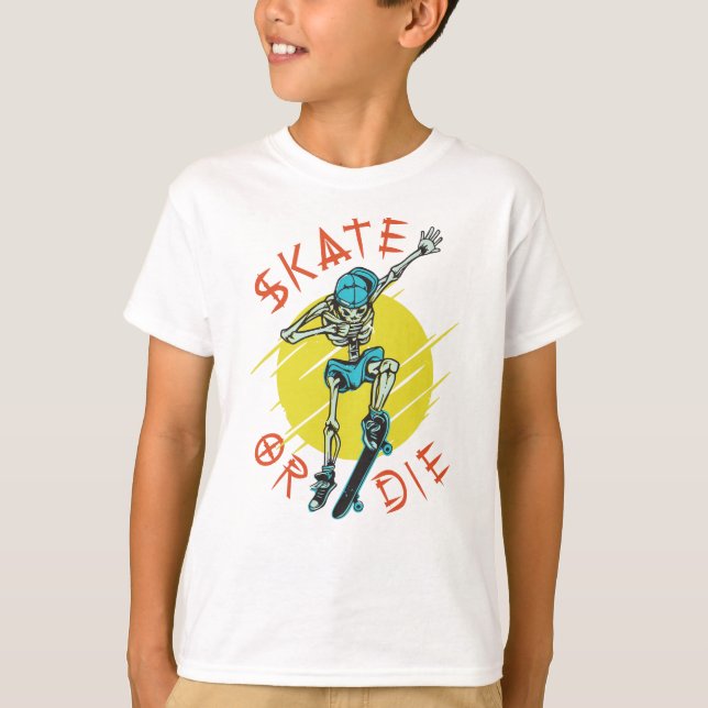 T-shirt Squelette de skateboard ou mourir (Devant)