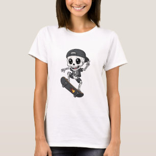 T-shirt Squelette de skater cool et mignon roulant sur un