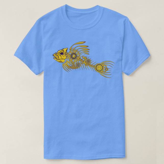 T-shirt Squelette de Steampunk poisson en or (Design devant)
