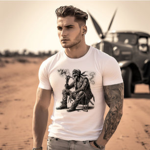 T-shirt Squelette de style motard fumant un cigare