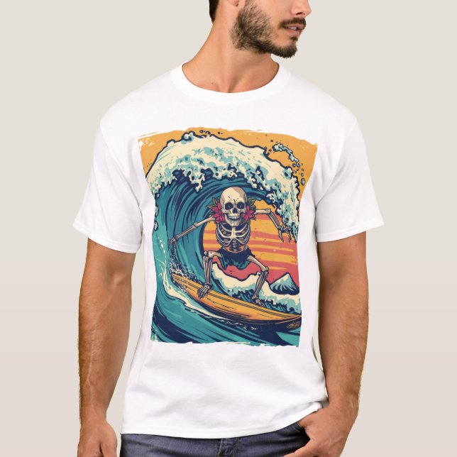 T-shirt Squelette de surf : Vague Vibes de cavalier (Devant)