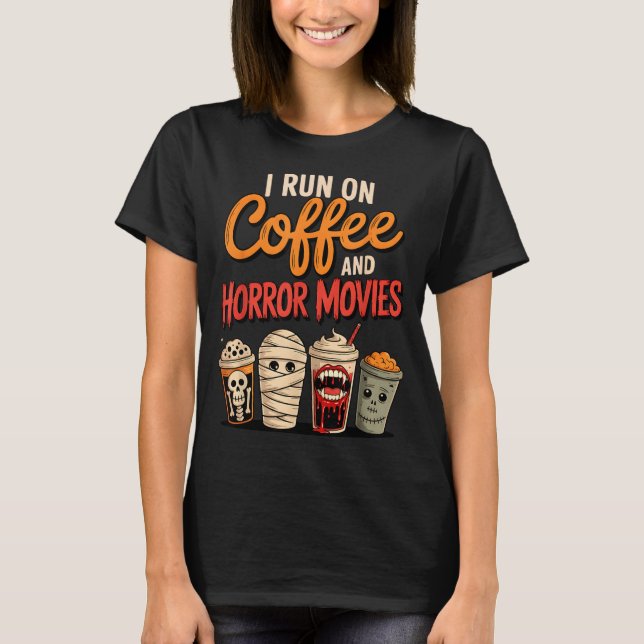 T-shirt Squelette de vampire fonctionnant au café et aux f (Devant)