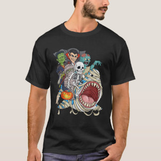 T-shirt Squelette de zombie montant un requin momie vampir