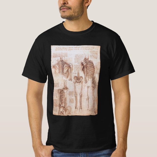 T-shirt Squelette des os de l'anatomie humaine de Léonard  (Devant)