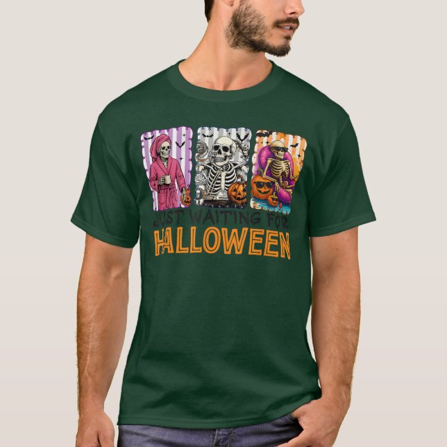 T-shirt Squelette d'été effrayant qui attend juste Hallowe (Devant)