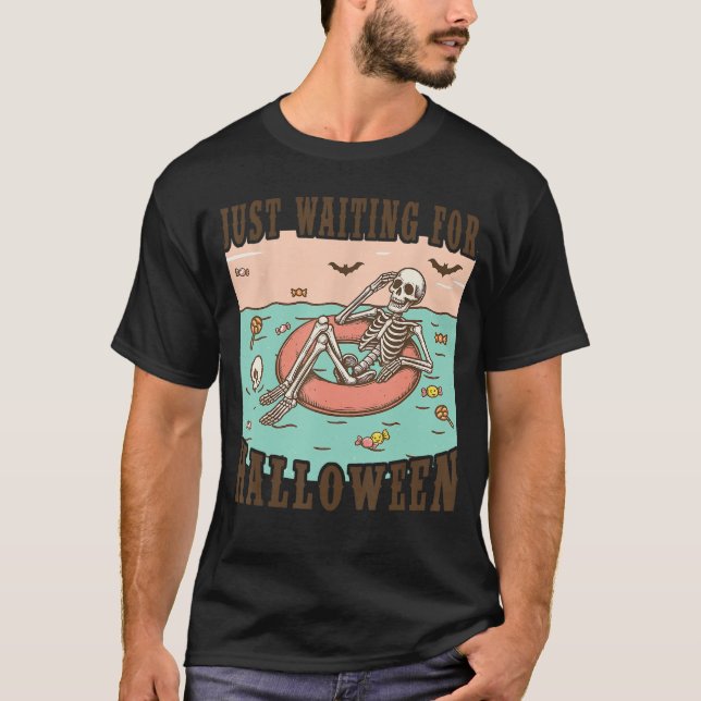T-shirt Squelette d'été effrayant qui attend juste Hallowe (Devant)