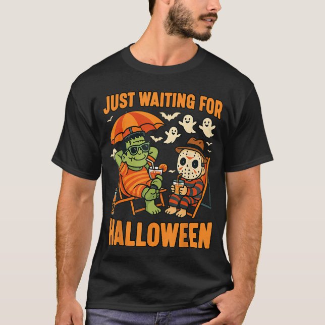 T-shirt Squelette d'été effrayant qui attend juste Hallowe (Devant)