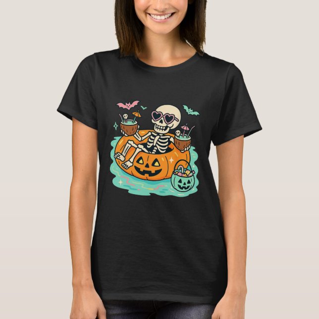 T-shirt Squelette D'Été En Citrouille Float Mignonne Pisci (Devant)