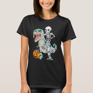 T-shirt Squelette d'Halloween à cheval sur un dinosaure Re