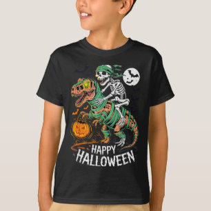 T-shirt Squelette d'Halloween à cheval sur une momie T Rex