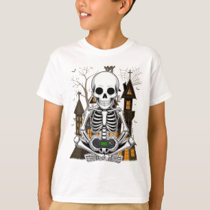 T-shirt Squelette d'Halloween de jeu vidéo Spooky pour gar