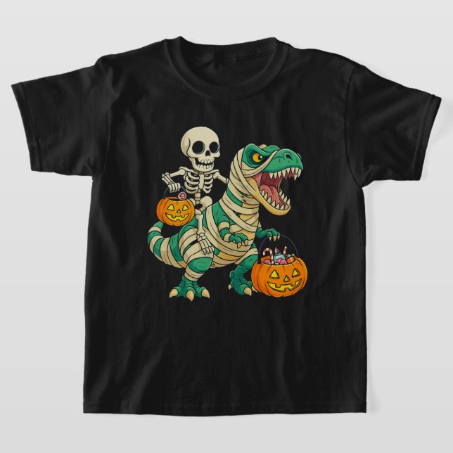 T-shirt Squelette d'Halloween dynamique et seau à bonbons  (Poser)