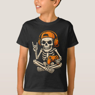 T-shirt Squelette d'Halloween joueur de jeux vidéo adolesc