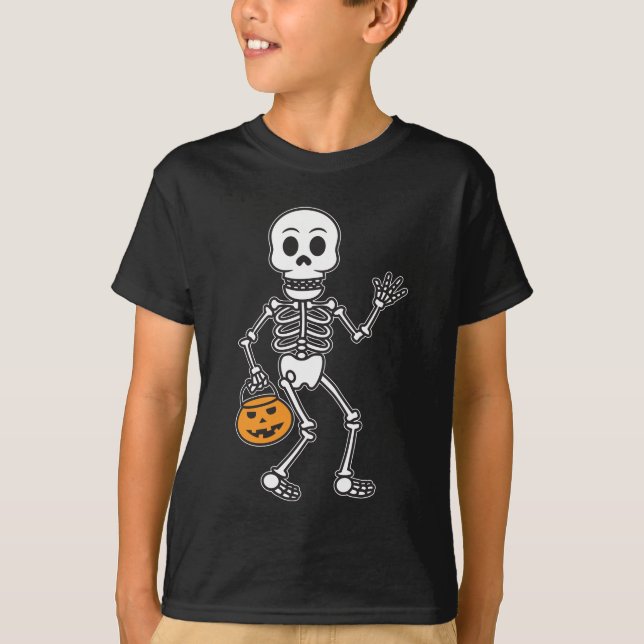 T-shirt Squelette D'Halloween Ou Treat (Devant)