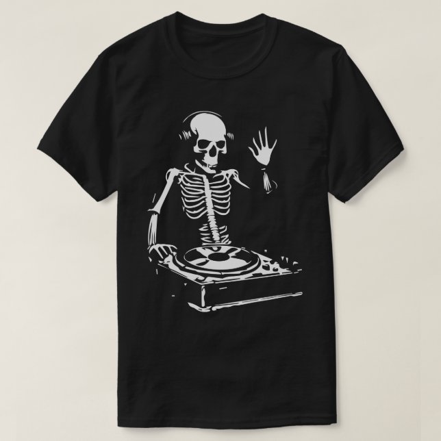 T-shirt squelette dj lecture de la musique (Design devant)