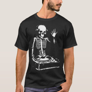 T-shirt squelette dj lecture de la musique