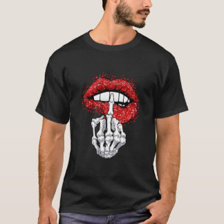 T-shirt Squelette Doigt Moyen Et Lèvres Drôle Halloween