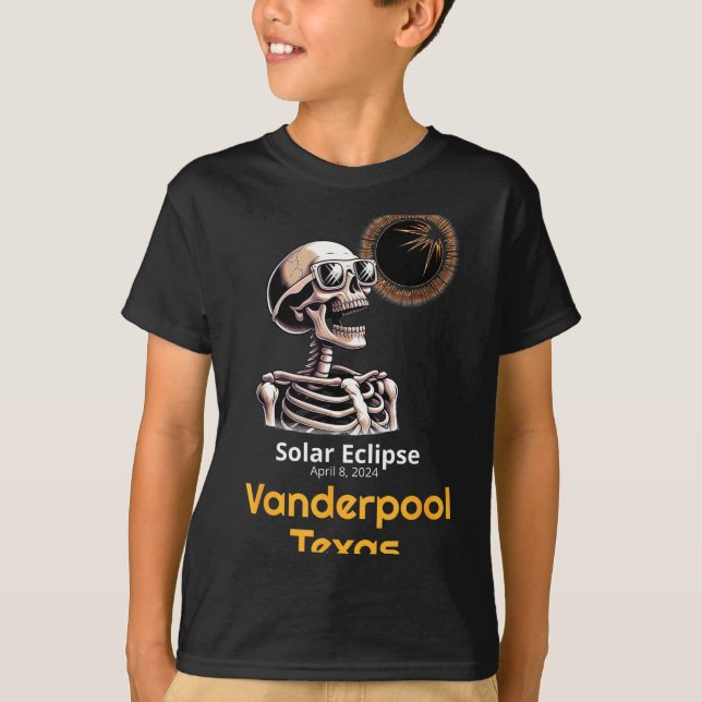 T-shirt Squelette Drôle Éclipse Solaire Vanderpool Texas (Devant)