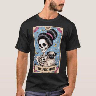 T-shirt Squelette Drôle Halloween Pug Maman Carte de Tarot