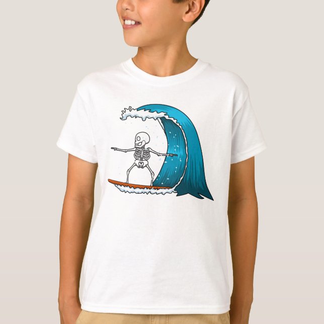 T-shirt Squelette drôle qui fait du surf (Devant)