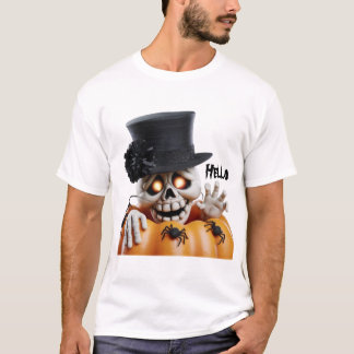 T-shirt Squelette effrayant avec chapeau haut-de-forme Déc