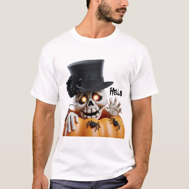 T-shirt Squelette effrayant avec chapeau haut-de-forme Déc (Devant)