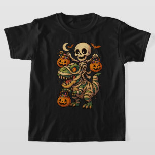 T-shirt Squelette effrayant et T-Rex momie Halloween Desig