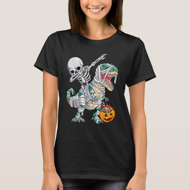 T-shirt Squelette équitation maman Dinosaure Rex Halloween (Devant)