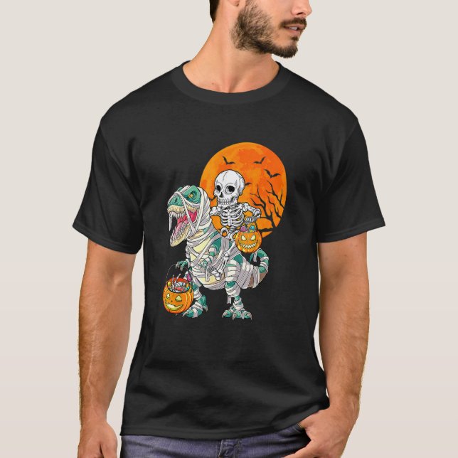 T-shirt Squelette équitation maman Dinosaure Rex Halloween (Devant)