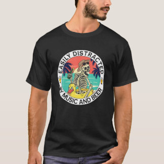 T-shirt Squelette Facilement Distrait Par La Musique Et La