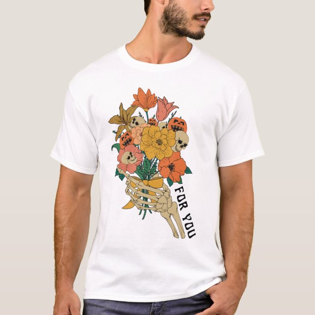 T-shirt Squelette Fleurs à main Halloween (Devant)