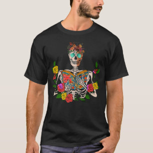 T-shirt Squelette Floral Lecture Debout À L'Intérieur Mais
