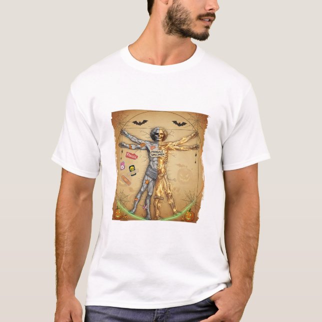 T-shirt Squelette fragile Mème - Vitruvian Homme Cracked P (Devant)