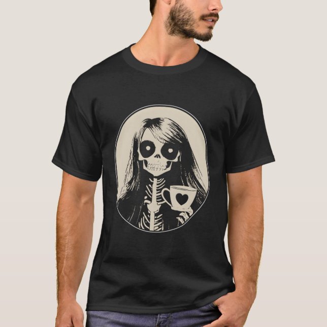 T-shirt Squelette Gothique Avec Café (Devant)