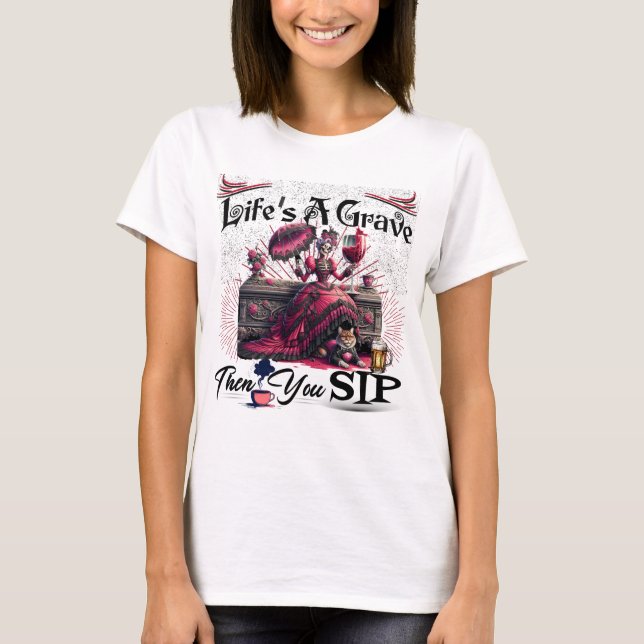 T-shirt Squelette Grave Boire Café Cat Café (Devant)