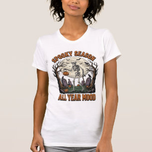 T-shirt Squelette Halloween Vintage Saison Fantôme Blanc S