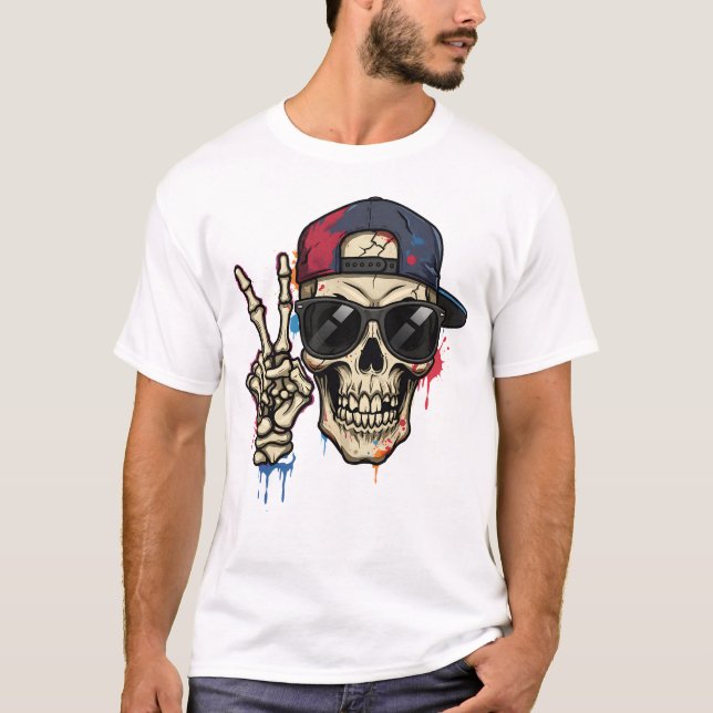 T-shirt Squelette Hip hop avec Casquette et nuances (Devant)