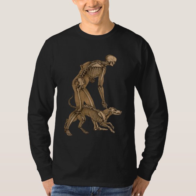 T-shirt squelette homme avec chien animal humain anatomie  (Devant)