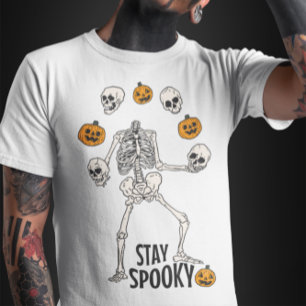 T-shirt Squelette Jogglant son crâne et Halloween Citrouil