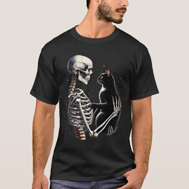 T-shirt Squelette Jouant Avec Un Graphique Chat Crâne Chat (Devant)
