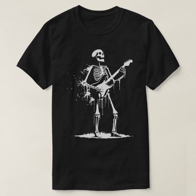 T-shirt squelette jouant de la guitare (Design devant)