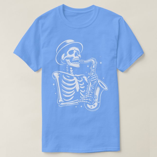 T-shirt squelette joue saxophone 2 (Design devant)