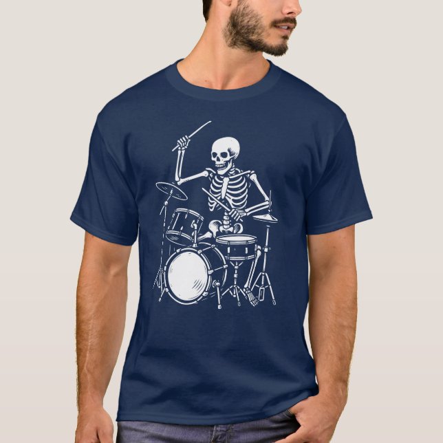 T-shirt Squelette Jouer à la batterie (Devant)
