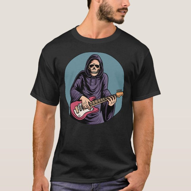 T-shirt Squelette Jouer Basse Guitare Baid Tatouage crâne  (Devant)