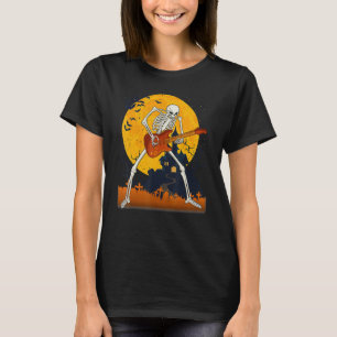T-shirt Squelette Jouer Guitare Electrique Acoustique Hall